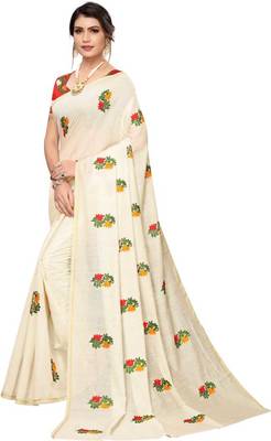White Printed cotton saree with Blouse 3