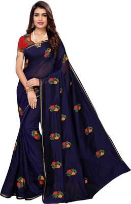 Blue printed cotton saree with blouse 1