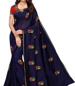 Blue printed cotton saree with blouse