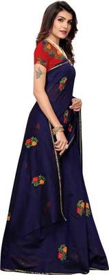 Blue printed cotton saree with blouse 2