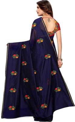 Blue printed cotton saree with blouse 3