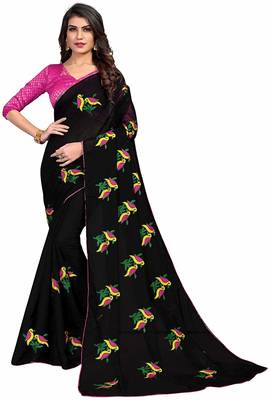 Black printed cotton saree with blouse 1