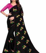 Black printed cotton saree with blouse