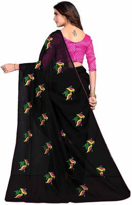 Black printed cotton saree with blouse 2