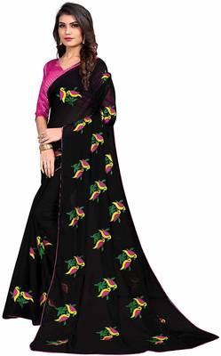 Black printed cotton saree with blouse 3