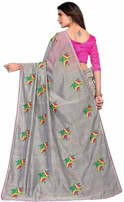 Grey printed cotton saree with blouse 2