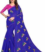 Blue printed cotton saree with blouse