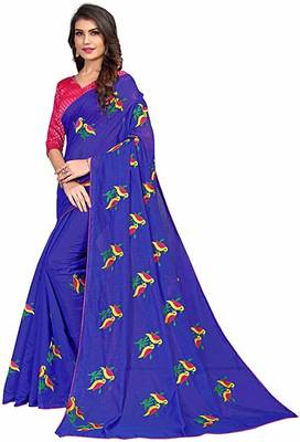 Blue printed cotton saree with blouse 2