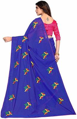 Blue printed cotton saree with blouse 3