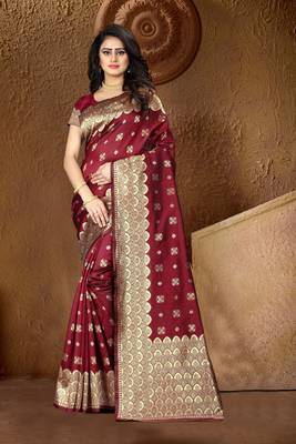 Maroon Woven Banarasi Silk Saree With Blouse 1