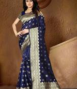 Blue Woven Banarasi Silk Saree With Blouse