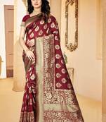 Maroon Woven Banarasi Silk Saree With Blouse