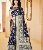 Blue Woven Banarasi Silk Saree With Blouse