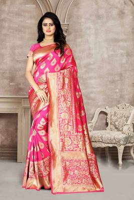 Pink Woven Banarasi Silk Saree With Blouse 1