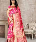 Pink Woven Banarasi Silk Saree With Blouse