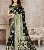 Black Woven Banarasi Silk Saree With Blouse