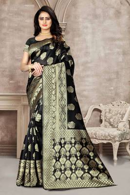 Black Woven Banarasi Silk Saree With Blouse 2