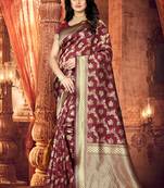 Maroon Woven Banarasi Silk Saree With Blouse