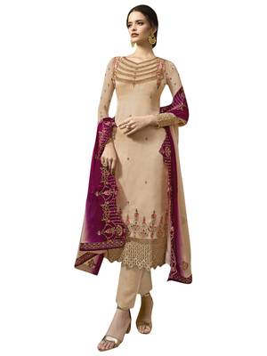 Beige embroidered satin salwar 1