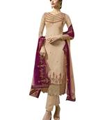 Beige embroidered satin salwar