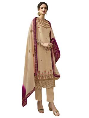 Beige embroidered satin salwar 3
