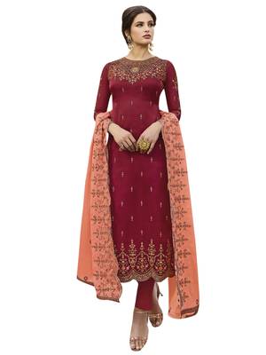 Maroon embroidered satin salwar 1