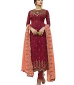 Maroon embroidered satin salwar