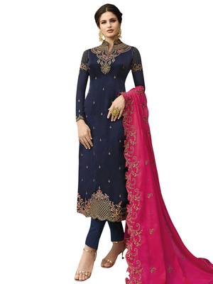 Navy blue embroidered satin salwar 1