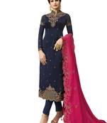 Navy blue embroidered satin salwar