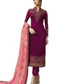 Wine embroidered satin salwar