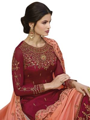 Maroon embroidered satin salwar 2