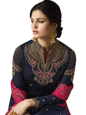 Navy blue embroidered satin salwar 2