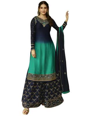 Blue embroidered satin salwar 1