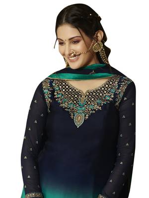 Blue embroidered satin salwar 2