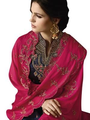 Navy blue embroidered satin salwar 3