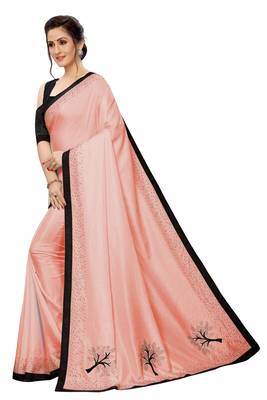 Orange plain art silk saree with blouse 1