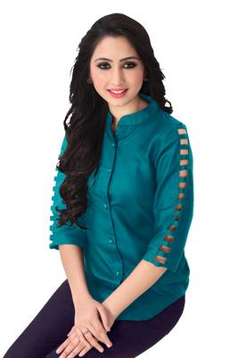 Blue plain viscose rayon tops 1