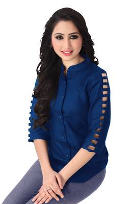 Blue plain viscose rayon tops 1