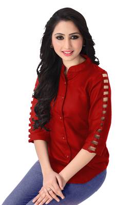 Red plain viscose rayon tops 1