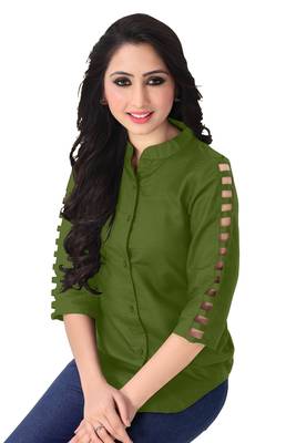 Dark green plain viscose rayon tops 1