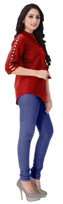 Red plain viscose rayon tops 4