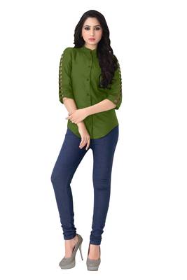 Dark green plain viscose rayon tops 2