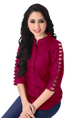 Dark pink plain viscose rayon tops 1