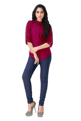 Dark pink plain viscose rayon tops 2
