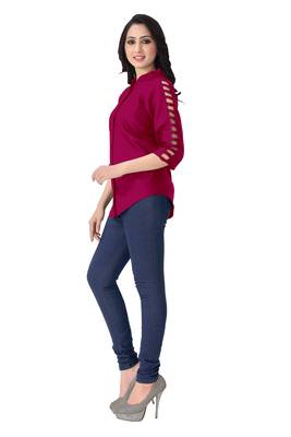 Dark pink plain viscose rayon tops 4