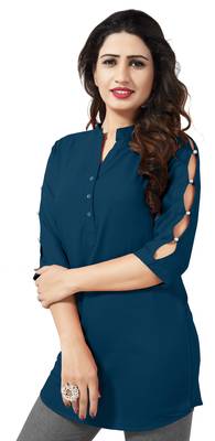 Blue plain viscose rayon tops 3