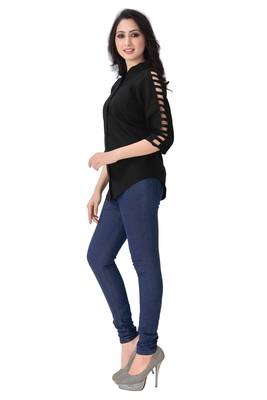 Black plain viscose rayon tops 5