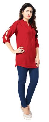 Red plain viscose rayon tops 5
