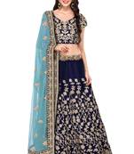 Navy Blue Dori Badla And Sequins Embroidered Silk Bridal Lehenga
