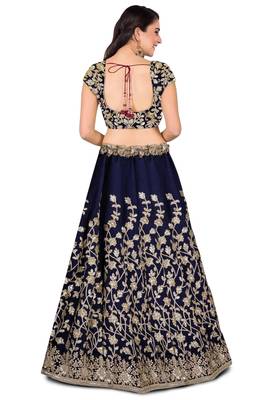Navy Blue Dori Badla And Sequins Embroidered Silk Bridal Lehenga 2
